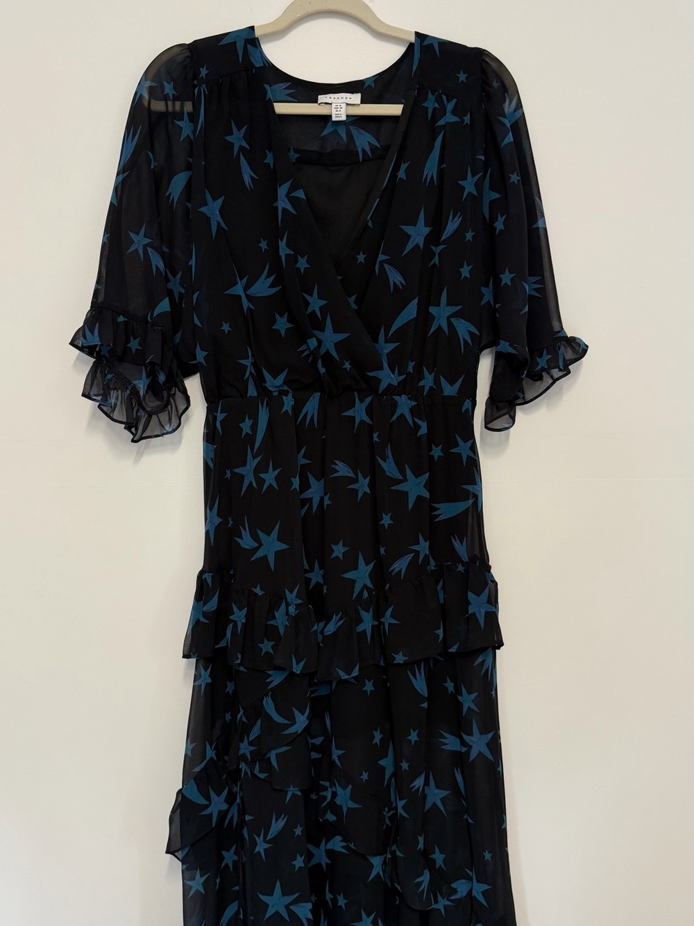 Topshop Blue Star Print Black Maxi Dress